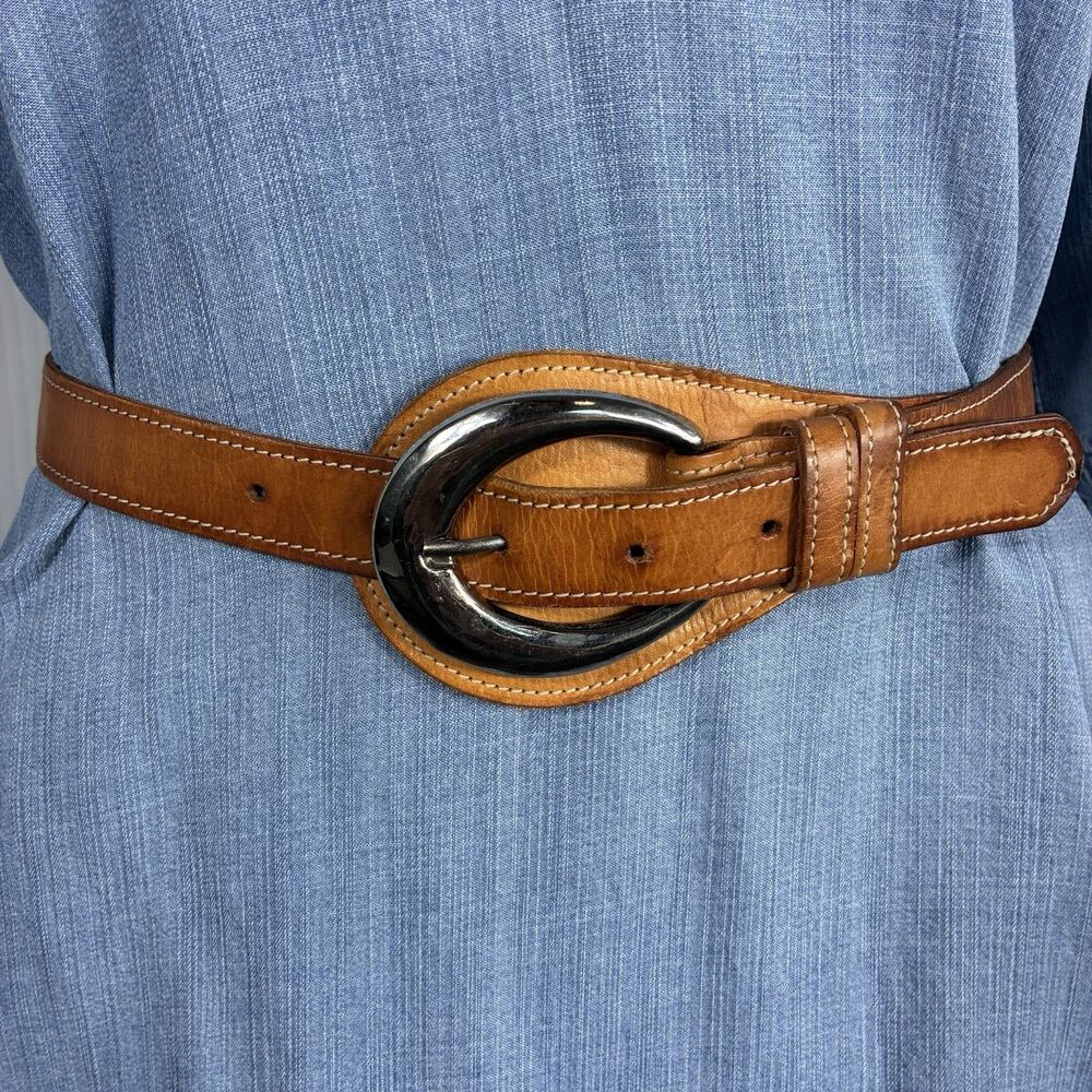 VTG Joan & David Belt Small Brown Leather Sculptural Waist Statement Boho 90s - Picture 2 of 11